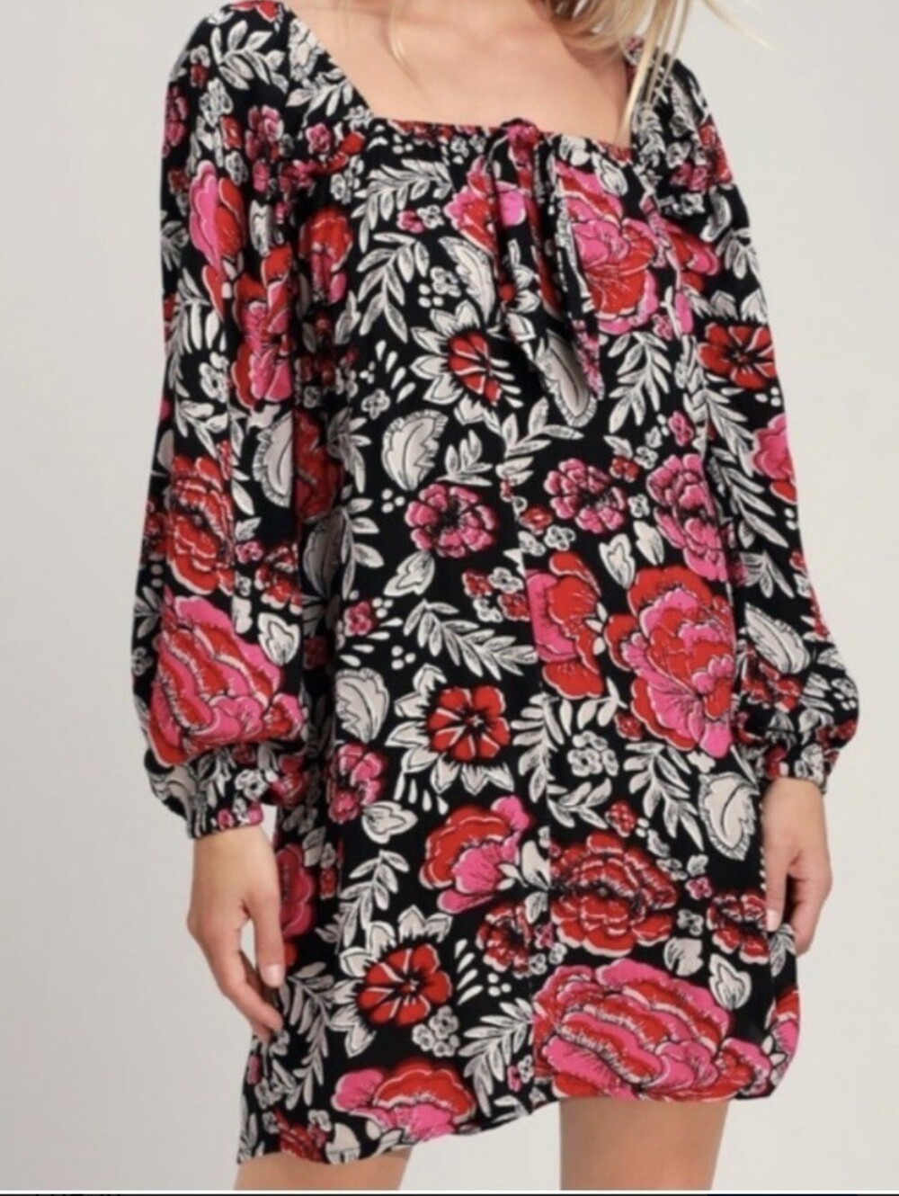 Billabong Black Dress with Pink and Red Floral Print - Spring Warrior